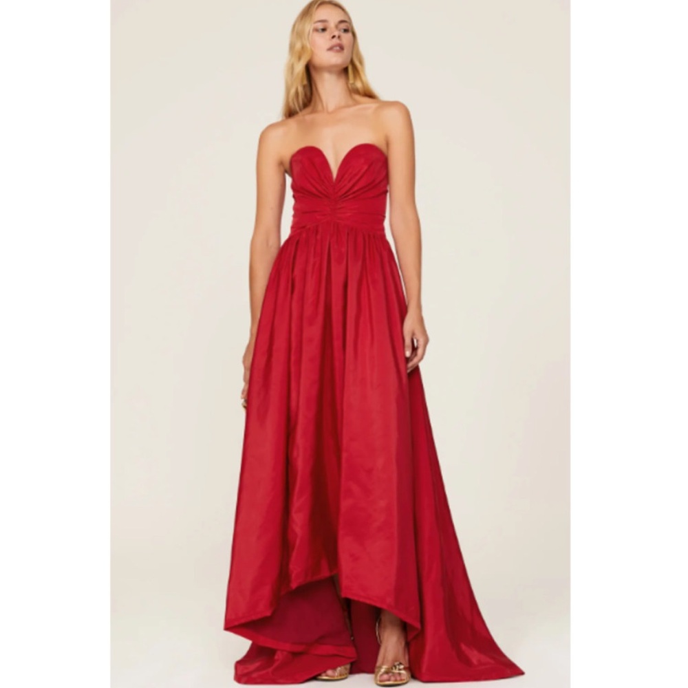 ML Monique Lhuillier Strapless High Low Maxi Gown Dress Red Women's Size 4 - Picture 5 of 14